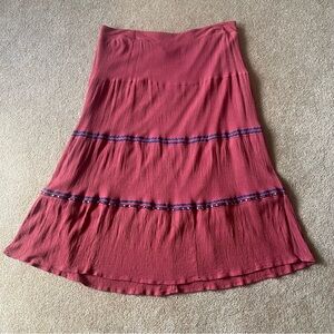 Sonoma Red Midi Skirt with Navy Stripes